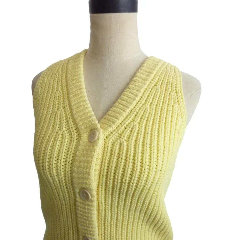 Madewell NWT Womens Cutaway Sweater Vest Size S Cotton Yellow Pale Pineapple